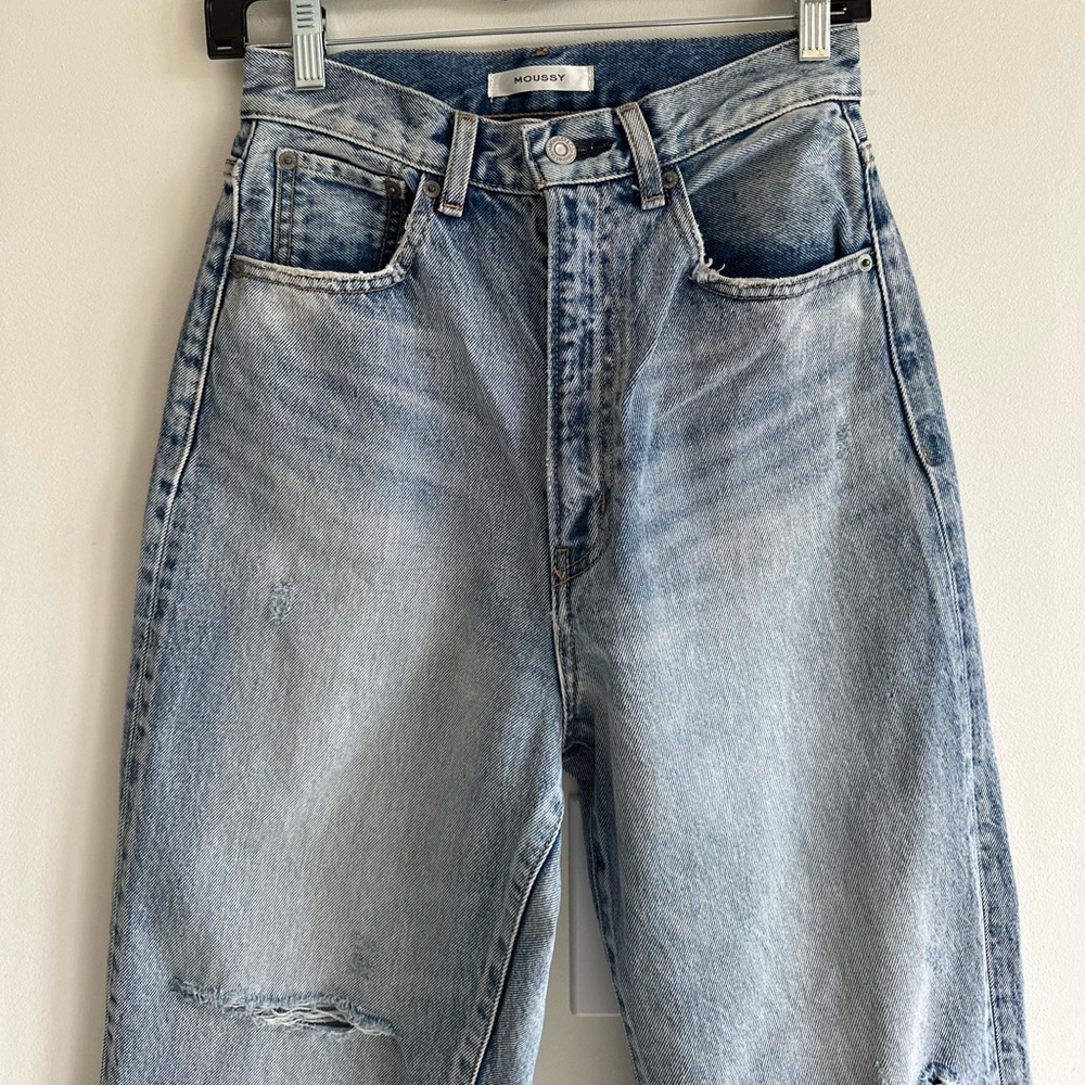 MOUSSY 100% Cotton Distressed Straight Leg Jeans Size 26